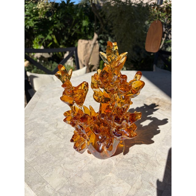Abstract Mid Century Amber Hand-Blown Art Glass Abstract Sculpture For Sale - Image 3 of 8