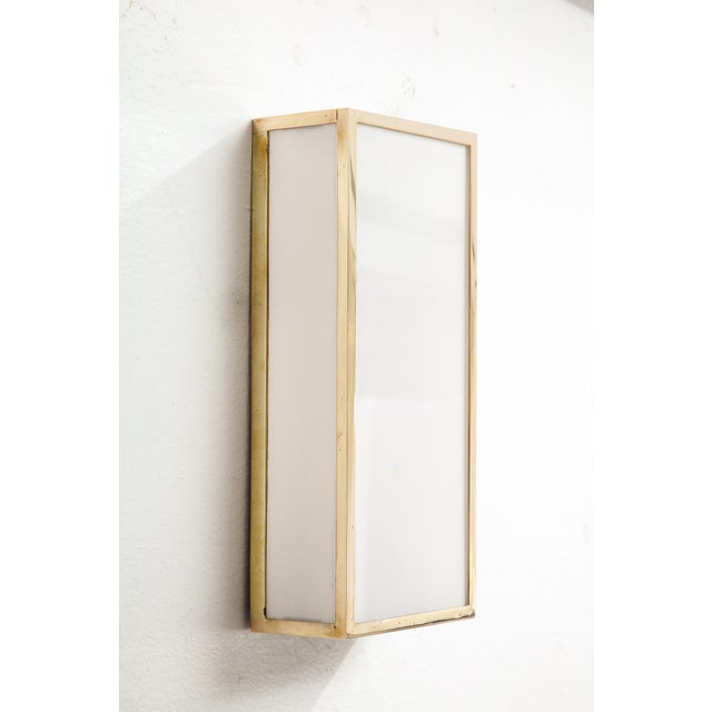 Early 21st Century Bespoke Milk Glass and Brass Sconces - Pair For Sale - Image 5 of 7