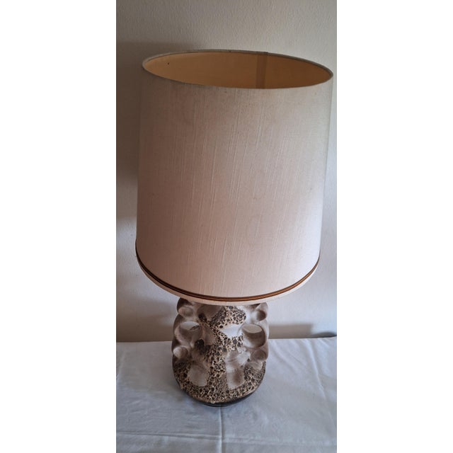 Large Vintage German Table Lamp with Gray-Brown Ceramic Base, 1970s For Sale - Image 6 of 8
