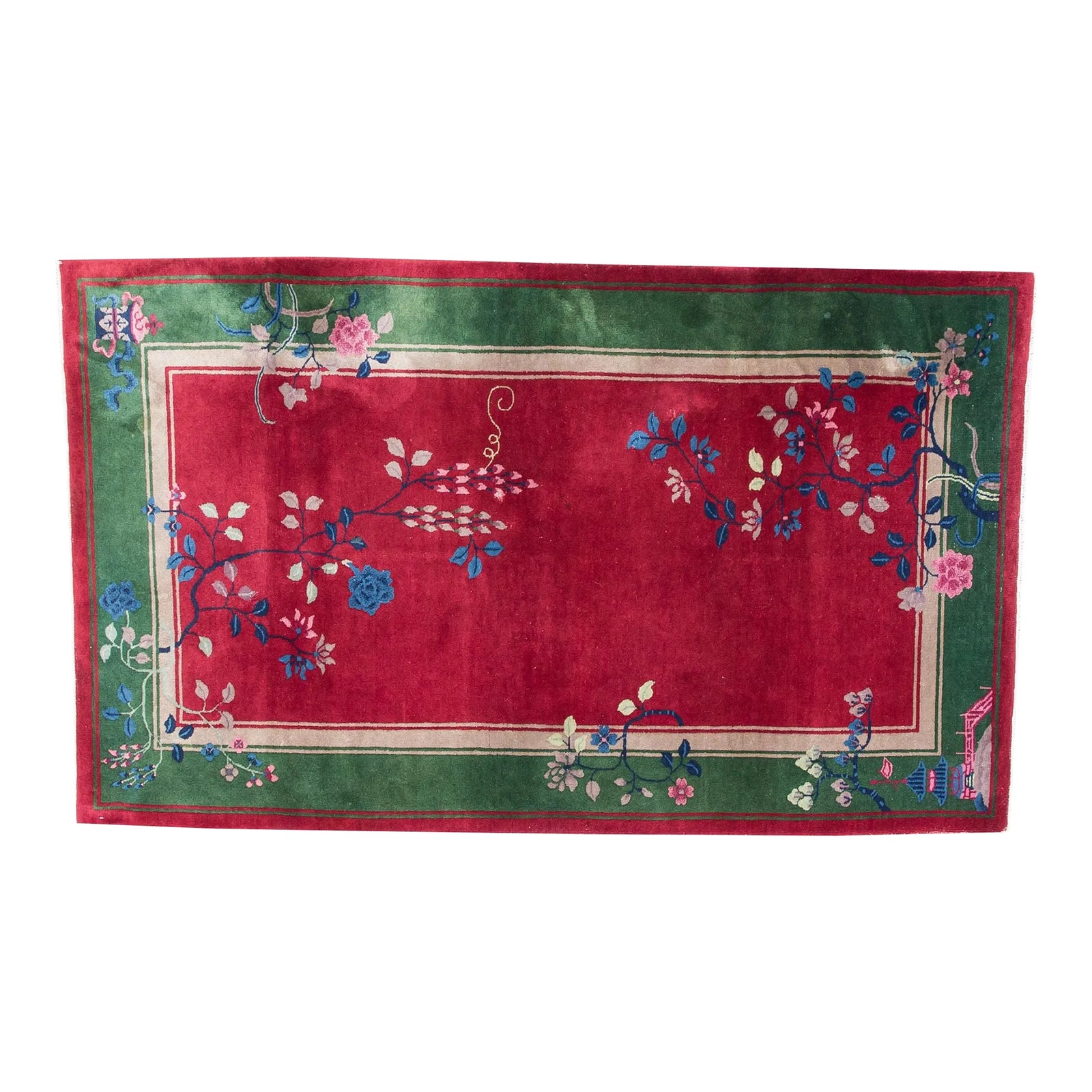 1920's Chinese Red Art Deco Rug | Chairish