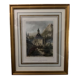 Antique Hand-Colored Lithograph of La Grande Chartreuse Monastery, 19th Century, Framed For Sale