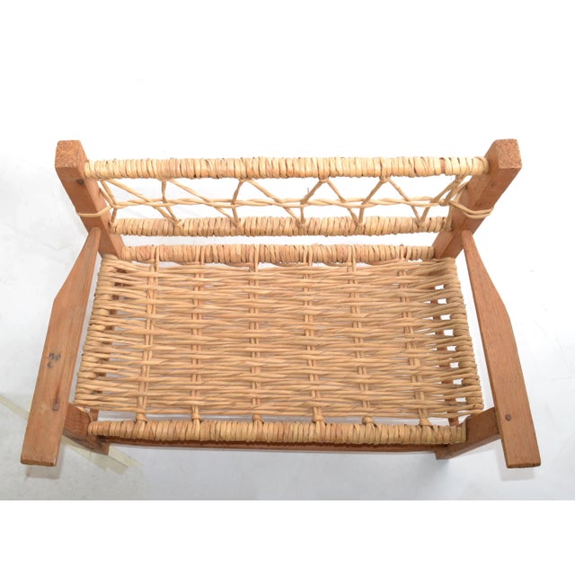 Vintage American Mid-Century Modern Woodworking & Cane Handwoven Doll, Teddy Bear Bench For Sale - Image 10 of 13