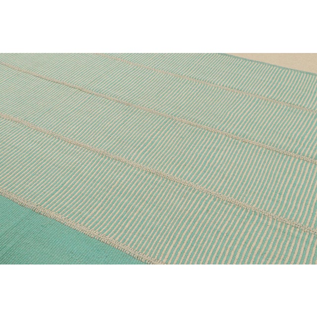 Late 20th Century Rug & Kilim’s Contemporary Kilim in Blue and Beige Geometric Stripes For Sale - Image 5 of 8