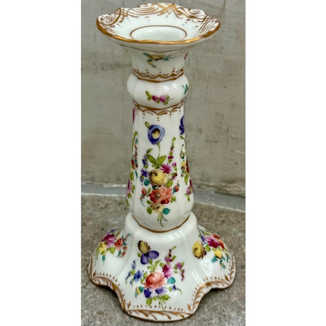Ceramic Dresden, Germany Hand Painted Floral With Gold Accents Porcelain Candlestick For Sale - Image 7 of 12