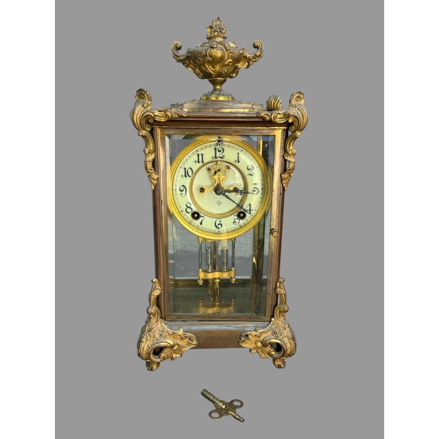 Antique Victorian Ansonia Crystal Regulator Clock With Urn Finial For Sale - Image 9 of 11