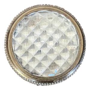 Antique 19th Century French Empire Diamond Cut Crystal & Brass Round Patch or Table Box