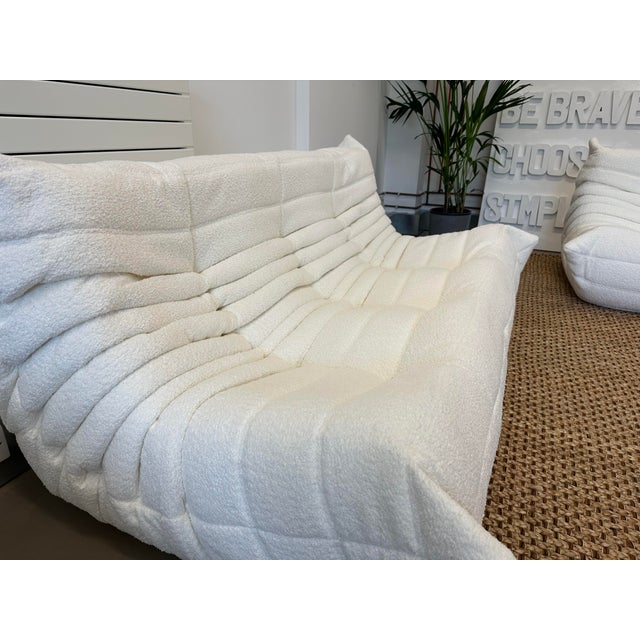 Togo Sofa Set by Michel Ducaroy for Ligne Roset, 5 Piece in White Boucle, Set of 5 For Sale - Image 4 of 7