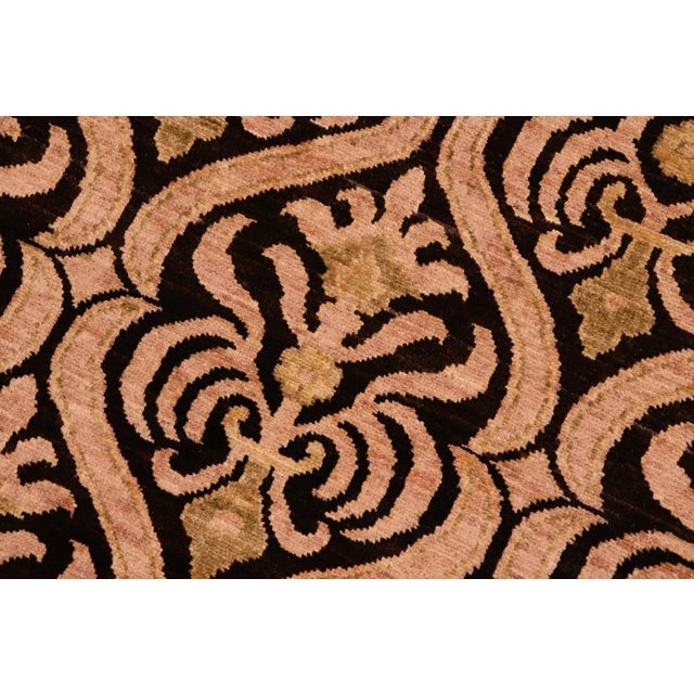 1990s Shabby Chic Ziegler Black Tan Hand-Knotted Wool Rug - 8'0'' X 9'8'' For Sale - Image 5 of 8