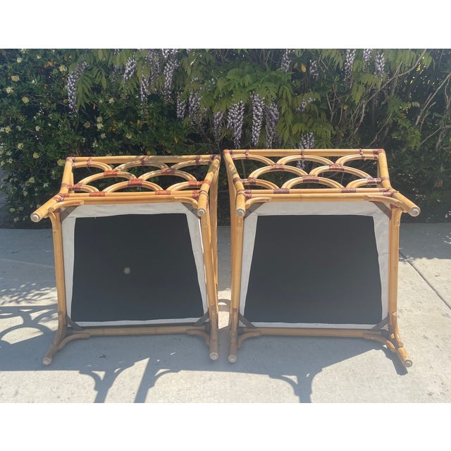 Sand Vintage Rattan Lounge Chairs by Peter Rocchia of Wicker Works- Set of 2 For Sale - Image 8 of 12