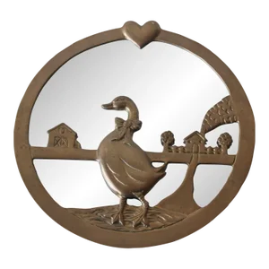 Vintage Brass Round Wall Mirror Duck Farmhouse Details
