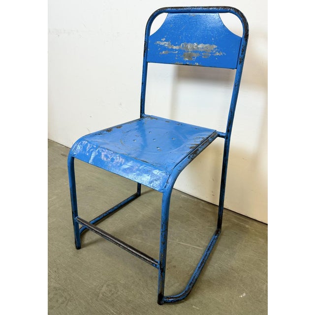 Blue Set of Industrial Blue Iron Chairs, 1950s For Sale - Image 8 of 18