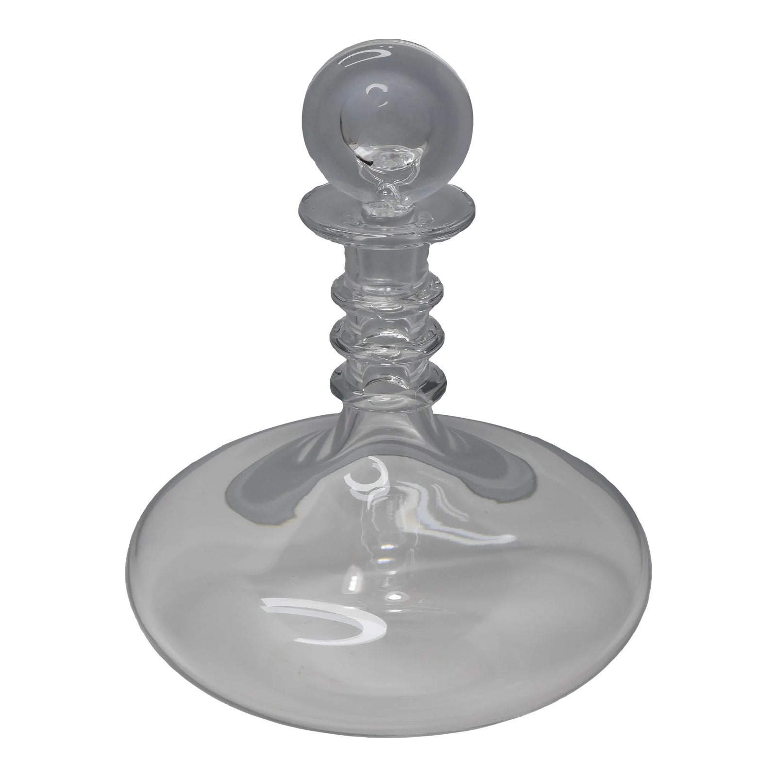 1980s Baccarat Blown Glass Spiral Ring Neck Ship's Decanter With Moon