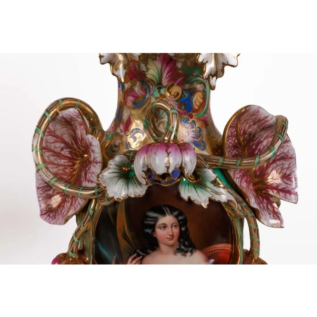 Monumental and Masterful Pair of French Paris Porcelain Hand-Painted Vases For Sale - Image 9 of 16