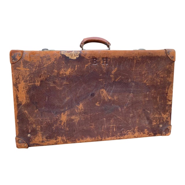 Antique Leather Traveller's Suitcase For Sale