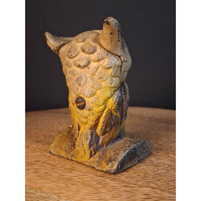 Vintage Cast Iron Owl on Stump Still Bank Gold Finish 3.7" Moore Pg 90 #599 For Sale - Image 12 of 18