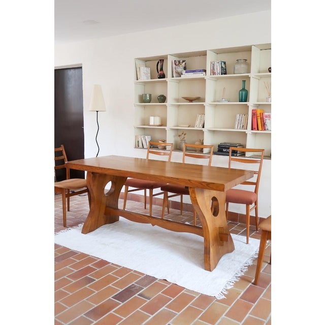 French Brutalist Dining Table in Wood with Sculpted Sledge Base, 1960s For Sale - Image 13 of 13