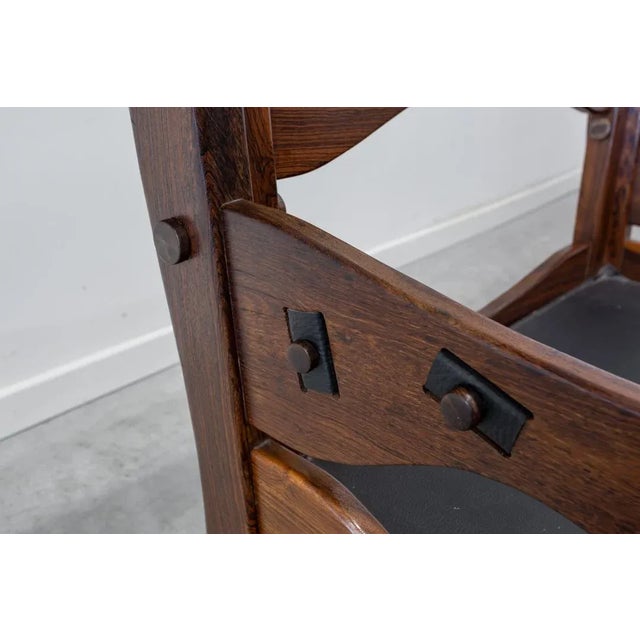 Set of Second Half of the 20th Century American Single Seats in Wood & Leather, 1970s For Sale - Image 9 of 13