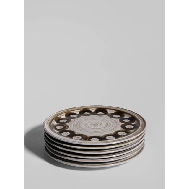 Beige Hand-Painted Ceramic Plates by Gerda Heuckeroth for Ceramano, 1960s, Set of 6 For Sale - Image 8 of 8