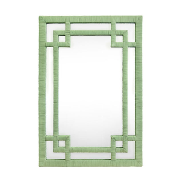 2020s Matthew Izzo Home Geneva Sage Green Rattan Greek Key Design Wall Mirror For Sale - Image 5 of 5
