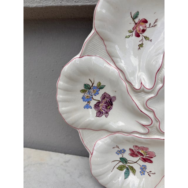 1900 - 1909 Majolica Flowers Oyster Plate Longchamp, Circa 1900 For Sale - Image 5 of 8