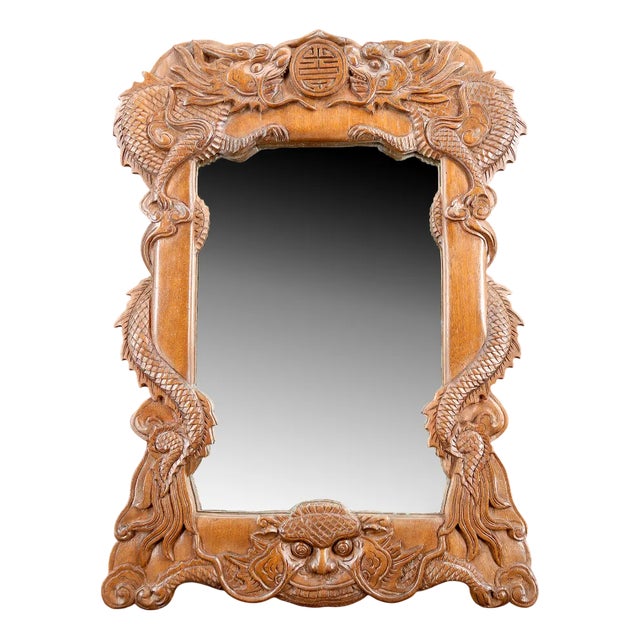 Carved Wood Dragon Mirror, Indochina, 1900s For Sale