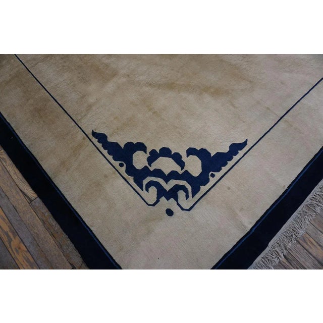 Textile 1980s Beige Open Field Medallion Antique Chinese Peking Carpet 9'x11' 9" Knotted Wool Rug For Sale - Image 7 of 11