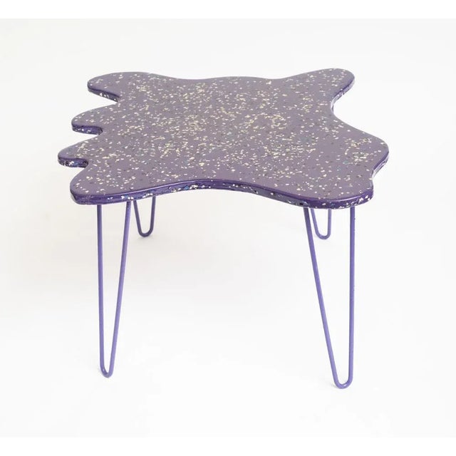 Modern 2020 Abstract, Purple, Acrylic Paint With Chips, Epoxy Resin, Wood Base Amoeba Table by Bohdan For Sale - Image 3 of 12