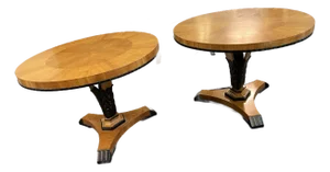 Pair Antique Biedermeier Style Tables Birch Wood With Black Accents