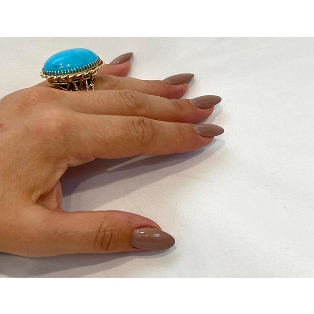 Vintage 75 Ct Natural Oval Sleeping Beauty Turquoise Ring, 18 Kt Yellow Gold 18 karat gold 26 Grams with stone Natural...