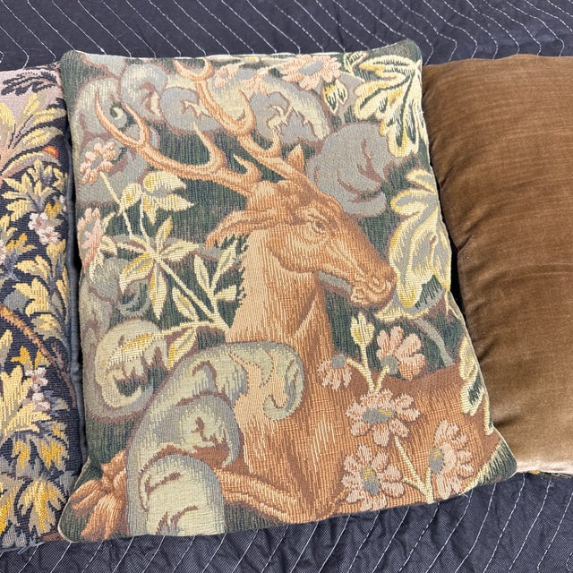 Green French “Verdure” Needlepoint-Style Tapestry-Woven Pillows, Set of Five For Sale - Image 8 of 12