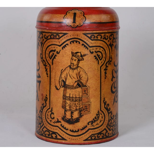Metal Vintage English Export Hand-Painted Chinoiserie Tea Caddy Table Lamp For Sale - Image 7 of 9