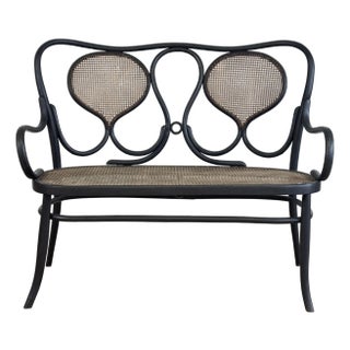 Vintage Bentwood Bench With Caned Seat For Sale