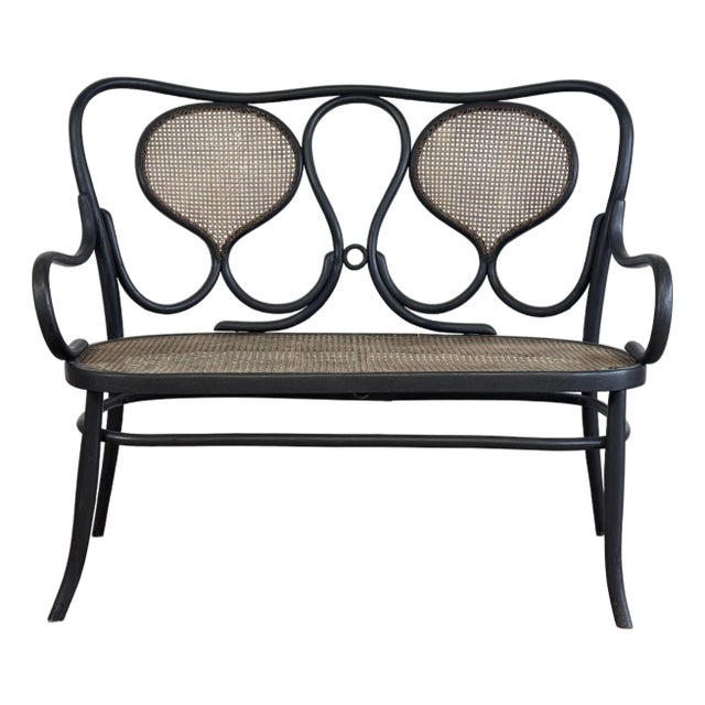 Vintage Bentwood Bench With Caned Seat For Sale