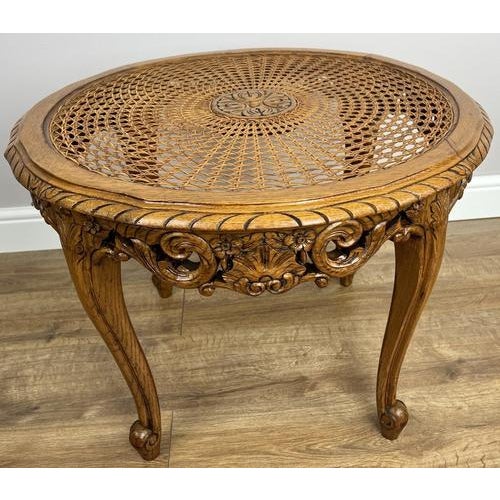 Vintage French Louis Style Carved Oak and Cane Top Side or Coffee Table For Sale - Image 12 of 13