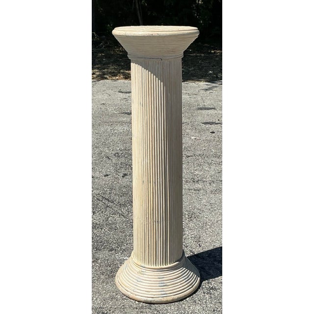 Late 20th Century Vintage Coastal Washed Pencil Reed Pedestal For Sale - Image 5 of 10