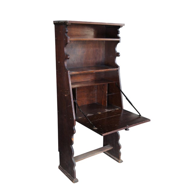 American Antique Oak Drop Front Secretary Desk Bookcase Bookshelf Console 65" For Sale - Image 3 of 12