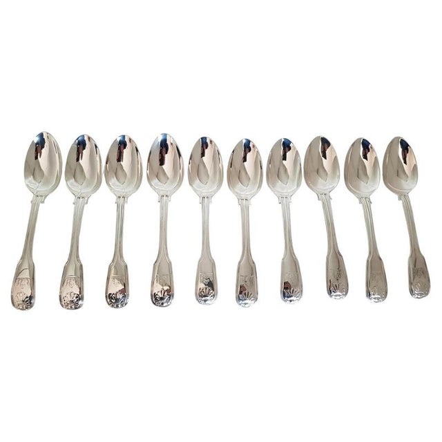 Antique Glasgow Sterling Silver Fiddle Pattern Dessert Spoons, 1825, Set of 19 For Sale - Image 3 of 3
