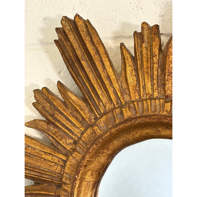 Golden Wood Sun Shaped Mirror, 1960s For Sale - Image 5 of 10