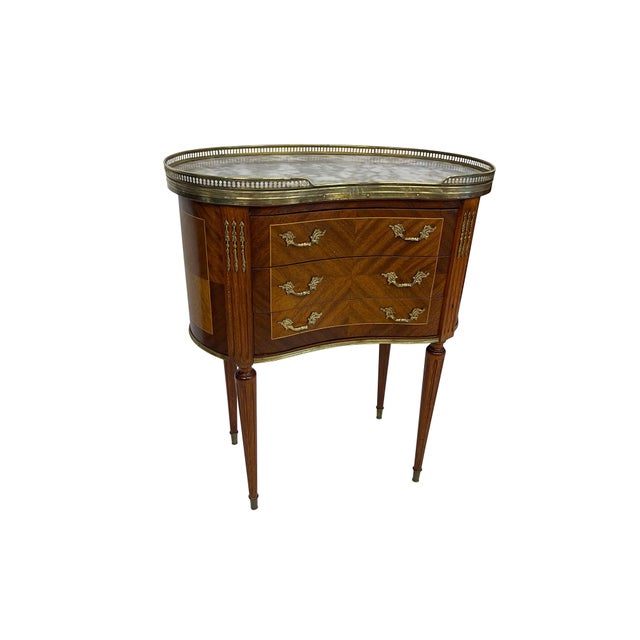 Early 20th Century Louis XVI Style End or Bedroom Side Tables with Marble and Brass Gallery Tops - A Pair For Sale - Image 14 of 18