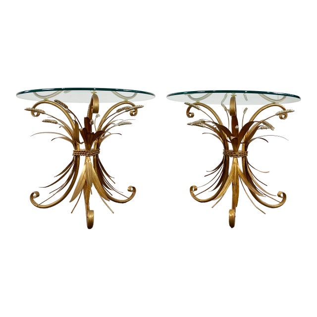 Vintage Italian Gilt Sheaf of Wheat Side Tables, Pair For Sale