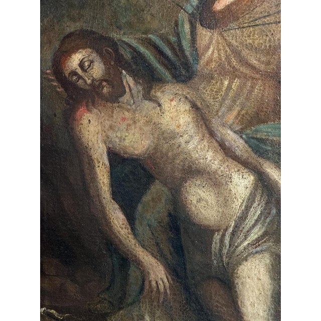 Spanish Baroque Artist, Pietà with Mater Dolorosa and Angel, 1700s, Oil on Canvas For Sale - Image 4 of 11
