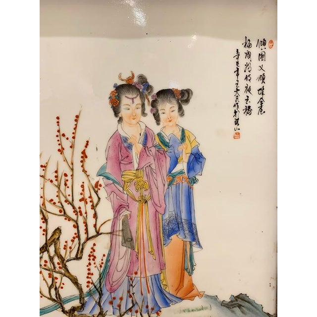 1960s Vintage Hand Painted With Tile Doors Tall Cabinet For Sale - Image 4 of 11