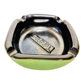 Large French Mid-Century Advertising Ceramic Ashtray Green and Black 1950s For Sale