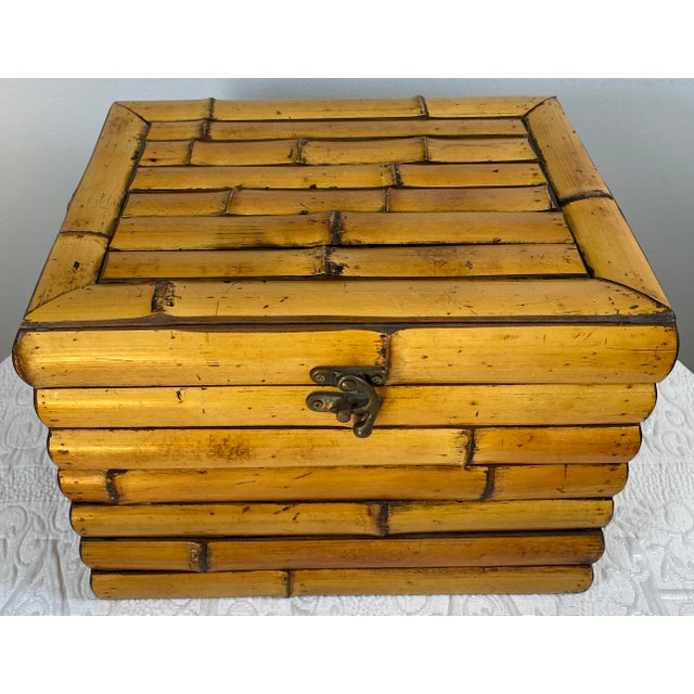 Wood Vintage Bamboo Jewelry Box or Keepsake Chest in Natural Bamboo, Asian-Inspired For Sale - Image 7 of 9