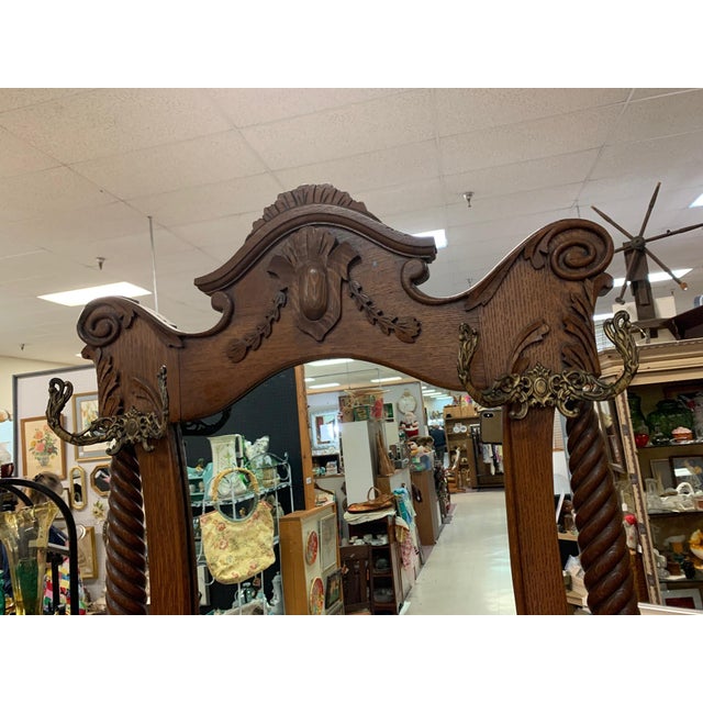 American 1900s Hall Tree With Original Brass Hooks, Mirror & Storage For Sale - Image 3 of 9