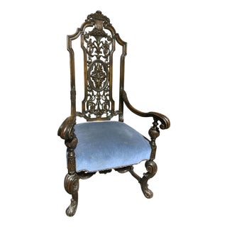 Antique Baroque Heavily Carved Walnut Hacienda Chair - 19th Century - 29" X 24" X 48" For Sale