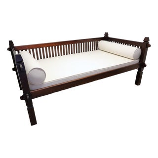 20th Century Thai Hardwood Daybed With Slatted Gallery, Cushion & Bolsters For Sale