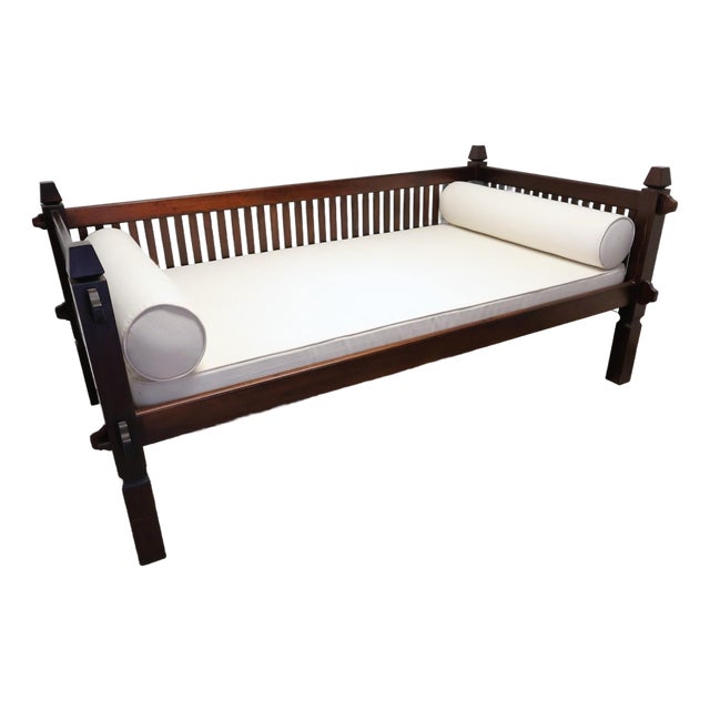 20th Century Thai Hardwood Daybed With Slatted Gallery, Cushion & Bolsters For Sale