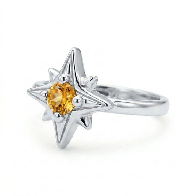 Contemporary Natural Citrine Compass Ring, Northen Star Bust Ring Us 7 For Sale - Image 3 of 5