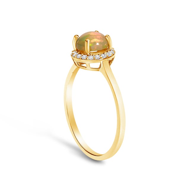 Early 21st Century 10K Yellow Gold Opal and 1/10 Cttw Diamond Halo Ring For Sale - Image 5 of 7